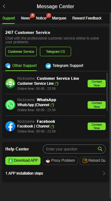 Customer Support available in JJWIN Game